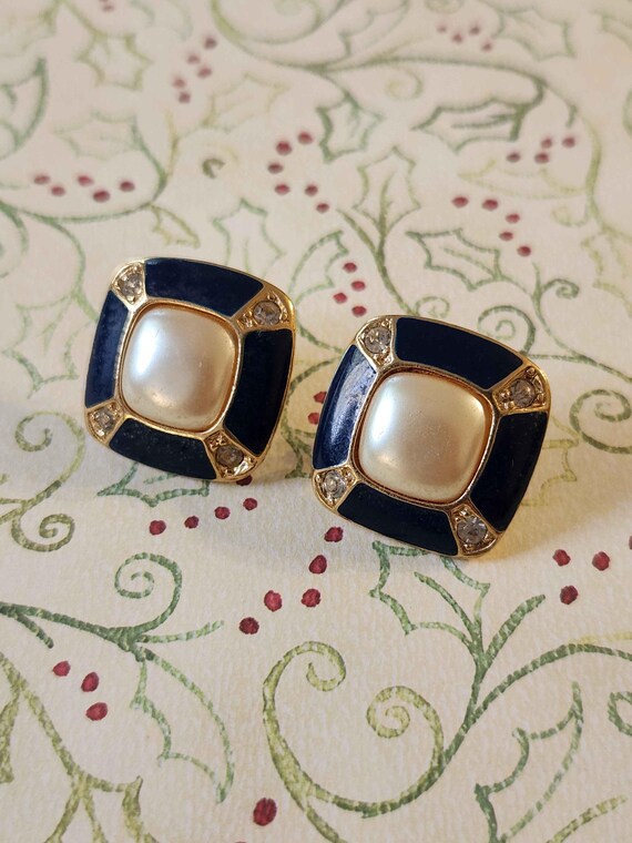 Statement Square Dark Blue Enameled, Rhinestone, … - image 7