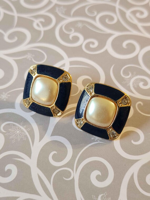 Statement Square Dark Blue Enameled, Rhinestone, … - image 4