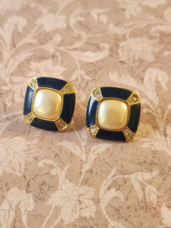 Statement Square Dark Blue Enameled, Rhinestone, … - image 15