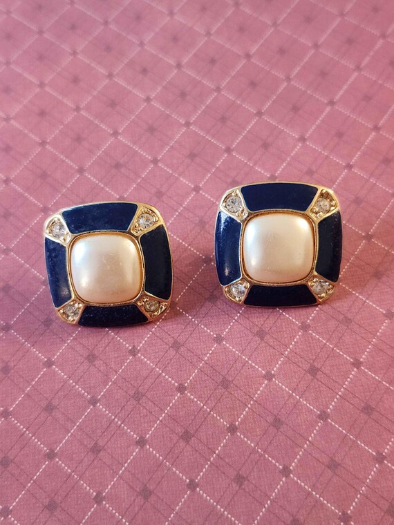 Statement Square Dark Blue Enameled, Rhinestone, … - image 2
