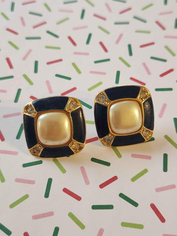 Statement Square Dark Blue Enameled, Rhinestone, … - image 5