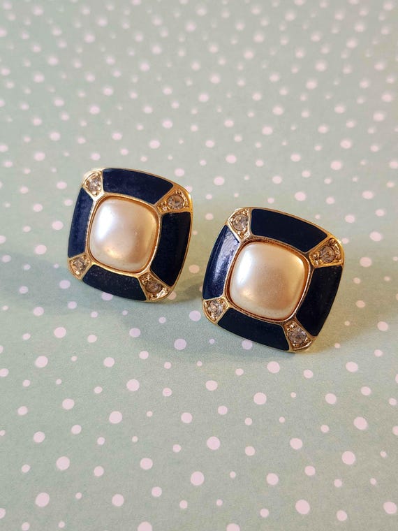Statement Square Dark Blue Enameled, Rhinestone, … - image 3