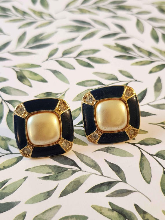 Statement Square Dark Blue Enameled, Rhinestone, … - image 13