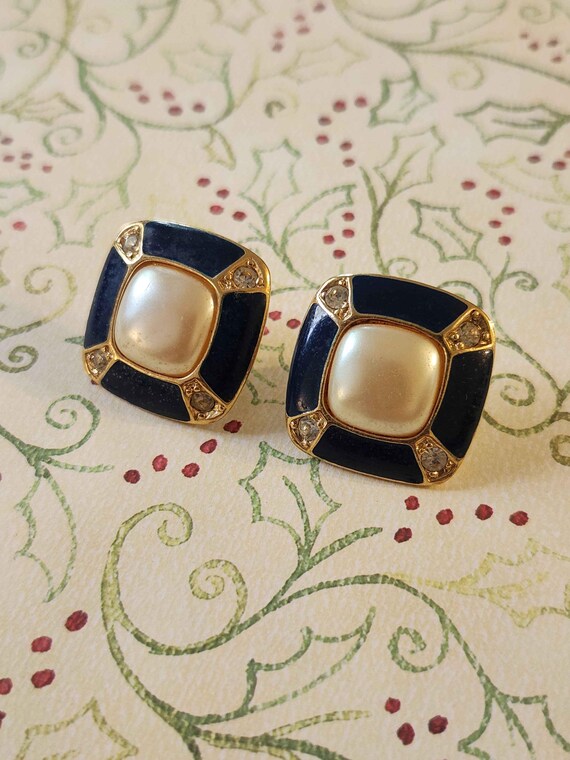 Statement Square Dark Blue Enameled, Rhinestone, … - image 6