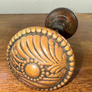 Pair Antique Victorian Eastlake Brass / Bronze Ornate Door Knobs Door Hardware