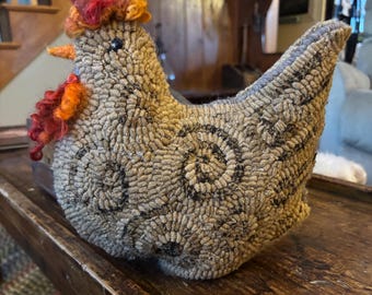 Rustic Folk Chicken Rug Primitive American Folk Art Wool Hooked Rug ~ Chicken Stroll ~ - Etsy