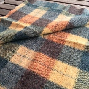 Blues, golds, rust, plaid wool