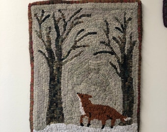 Winter fox rug hooking pattern or kit