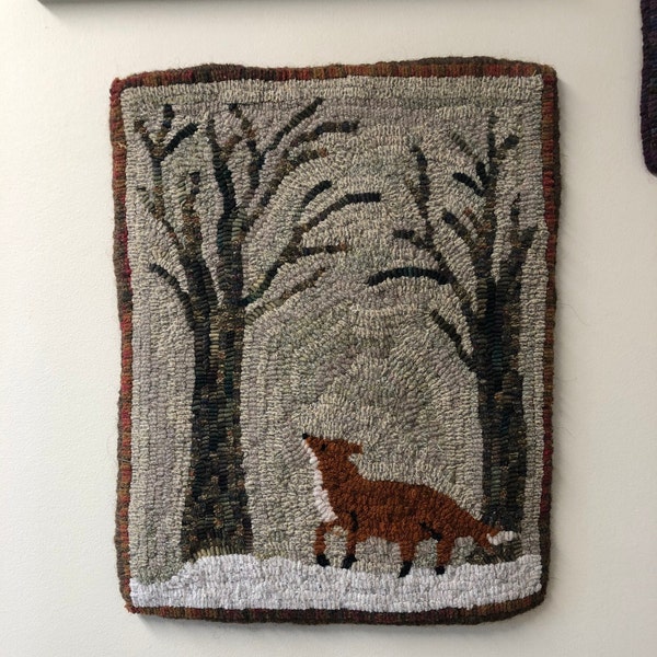 Winter fox rug hooking pattern or kit