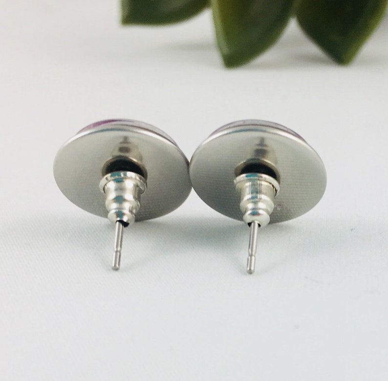 Handmade Stud Earrings Stainless Steel Glittered Princess Sparkles Unique Sparkle Pink Glitter Studs For Her Gift Glass Shimmer