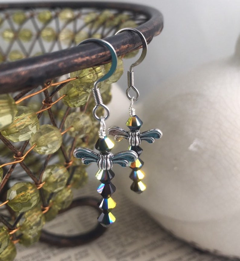 Faceted Crystal Gifts For Her Totem Dragonflies Outlander Jewelry Celtic Jewellery Handmade Gift Memorial Keepsake Dragonfly Earrings