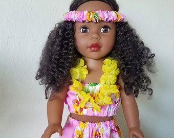 18" Doll Hula Hawaiian Dress Outfit with Lei for Birthday, Christmas Gift.