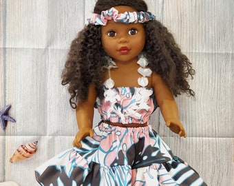 18" Doll Hula Hawaiian Dress Outfit with Lei for Birthday, Christmas Gift.