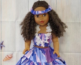 18" Doll Hula Hawaiian Dress Outfit with Lei for Birthday, Christmas Gift.