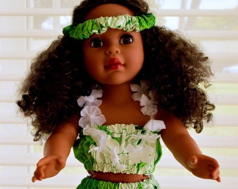 18" Doll Hula Hawaiian Dress Outfit with Lei for Birthday, Christmas Gift.
