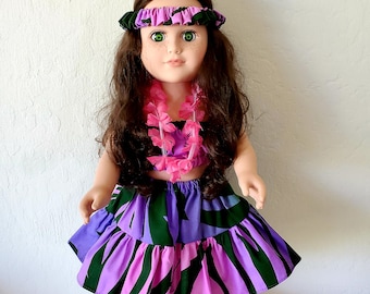 18" Doll Hula Hawaiian Dress Outfit with Lei for Birthday, Christmas Gift.