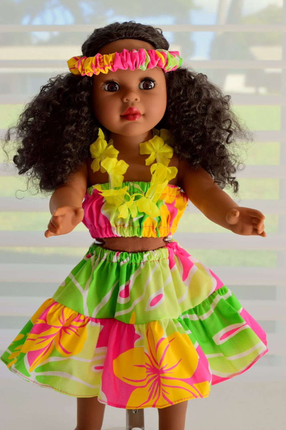 18 Doll Hula Hawaiian Dress Outfit Pink Yellow Green Etsy