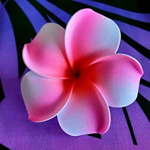 White with Pink Striped Plumeria Hair Flower Clip; Hawaiian Plumeria Flower, Hair Flower, Foam Plumeria. Handmade in Hawaii