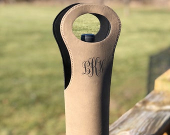 Custom Engraved Leather Wine Tote Bag