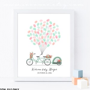 Baby Shower Bicycle Fingerprint Guestbook, Tandem Bicycle Thumbprint ...