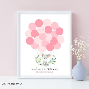 Koala baby shower globo rosa signo libro de visitas, Libro de visitas de baby shower, Cartel de decoración de cumpleaños de niña Koala, Iniciar sesión en el libro de visitas Archivo digital