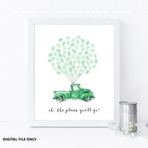 Green Truck Birthday guestbook gift, truck baby shower guest book alternative, thumbprint poster, truck fingerprint guest book Digital file