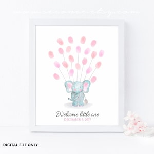 Elefant Baby-Dusche Fingerabdruck Gästebuch, Elefant Geburtstag Fingerabdruck Gästebuch digitale Datei Printable, Baby-Dusche-Geschenk, Geburtstagsgeschenk