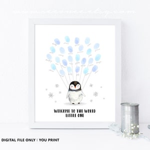 Pinguin Fingerabdruck Gästebuch, Pinguin Babyparty Gästebuch, Fingerabdruck Poster, Geburtstagsgeschenk druckbare digitale Datei, personalisiertes Geschenk