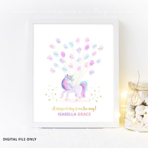 Unicorn Thumbprint Guestbook Alternative, Baby Shower Fingerprint Guest book, Unicorn Birthday Gift Digital File Printable, Baby Shower Gift