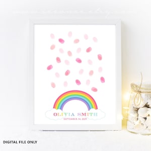 Regenbogen Fingerabdruck Gästebuch, Regenbogen Fingerabdruck Gästebuch Alternative, Baby Geschenk, Geburtstagsgeschenk druckbar, personalisiertes Geschenk