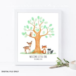 Animali del bosco Baby Shower Impronta digitale Albero Guestbook Segno, Animali della foresta Compleanno Thumbprint Guestbook, Regalo Baby Shower, FILE DIGITALE