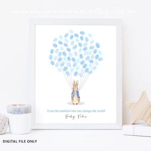 Libro degli ospiti dell'acquazzone del bambino del coniglio Libro degli ospiti dell'impronta digitale Alternativa, arredamento per feste Peter Rabbit, Libro degli ospiti dell'impronta digitale File digitale stampabile