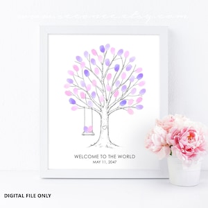 Fingerabdruck Baum mit Schaukel Gästebuch Alternative, Fingerabdruck Baum Poster, Stammbaum, Geburtstag, Hochzeit, Brautparty, Baby Shower Geschenk