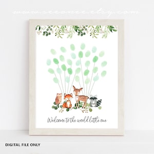 Woodland Animals Thumbprint Guestbook, Woodland birthday  fingerprint guest book, Woodland Baby shower Guestbook alternative Digital file