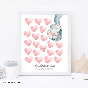 Elephant Baby shower guest book alternative, Sweetheart baby shower gift, Valentine theme Birthday Hearts Signature poster Digital file gift