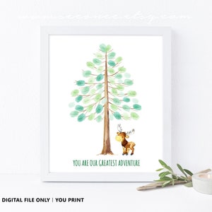 Alternativa al libro degli ospiti di Moose, Albero di impronte digitali di compleanno di Moose, Libro degli ospiti di impronte digitali di Moose Baby Shower, Regalo di albero di pino boschivo, FILE DIGITALE