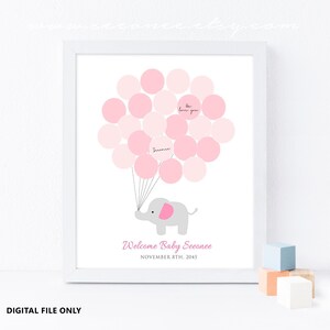 Libro de visitas de globos de baby shower de elefante, libro de visitas de firmas, alternativa de regalo de cumpleaños, archivo digital imprimible, arte infantil, cartel de inicio de sesión