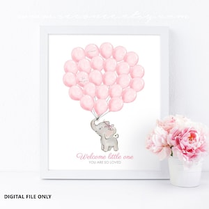 Elephant Baby shower guestbook, Elephant birthday signature guest book, sign in poster, sign in balloon, baby girl gift Digital file