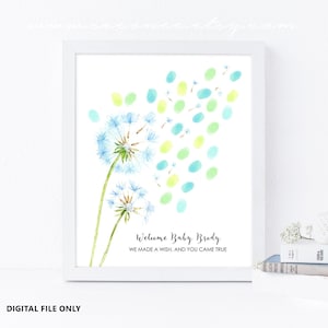 Dandelion Thumbprint guestbook, Fingerprint guest book alternative, baby shower gift, birthday, wedding, teacher gift poster, Digital file
