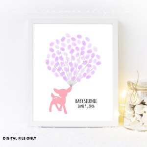 Little Deer Fingerabdruck-Gästebuch, Fingerabdruck-Gästebuch, Bambi-Baby-Dusche-Geschenk, Geburtstags-Wald-Kinderzimmer-Kunst druckbare digitale Datei