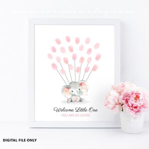 Elephant Fingerprint guestbook, Thumbprint Baby shower guest book Digital file printable, Baby shower gift, Birthday gift, Nursery art