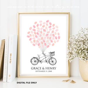 Wedding Tandem bicycle guestbook alternative, bicycle fingerprint guestbook, bike thumbprint guest book poster Digital file printable