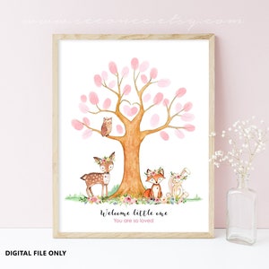 Alternativa al libro degli ospiti del bosco, poster dell'albero delle impronte digitali, libro degli ospiti dell'impronta digitale File digitale stampabile, regalo per la doccia per bambini, regalo di compleanno