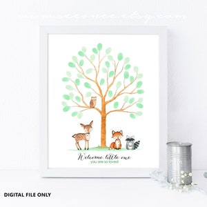 Woodland Animals Fingerprint Tree Guestbook Alternative, Forest Animal Baby Shower Thumbprint Guestbook Birthday Gift DIGITAL FILE Printable