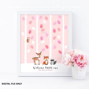 Woodland Baby shower guestbook, Baby Girl Woodland Birthday guestbook gift, Mom to be gift Digital file printable, Fingerprint tree
