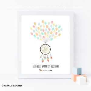 Libro degli ospiti tribale Dream catcher, libro degli ospiti delle impronte digitali, libro degli ospiti dell'impronta digitale, regalo per la doccia per bambini, regalo di compleanno, fai da te stampabile boho tribale