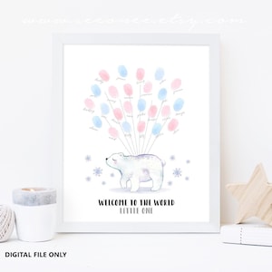 Eisbär Gästebuch, Winter Arktis Tier Baby-Dusche-Gästebuch, Winter ONEderland Geburtstagsgeschenk Fingerabdruck-Poster Digitale Datei zum Ausdrucken