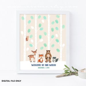 Waldtiere Geburtstag Gästebuch, Fingerabdruck Poster, Baby Shower Gästebuch, Waldtiere Geburtstag Thema Dekoration printable, Digitale Datei
