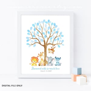 Jungle Animals baby shower guestbook alternative, Safari birthday Fingerprint tree, thumbprint poster, mom to be gift Digital file printable