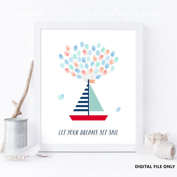 Alternative au livre d’or d’empreintes digitales de bateau nautique, livre d’or d’empreinte de voilier, cadeau de baby shower, fichier numérique d’anniversaire imprimable DIY